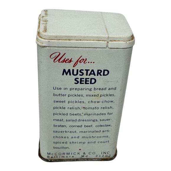VINTAGE Schilling Whole Mustard Seed Red + White Spice Tin 2-3/8 oz - Picture 2 of 6